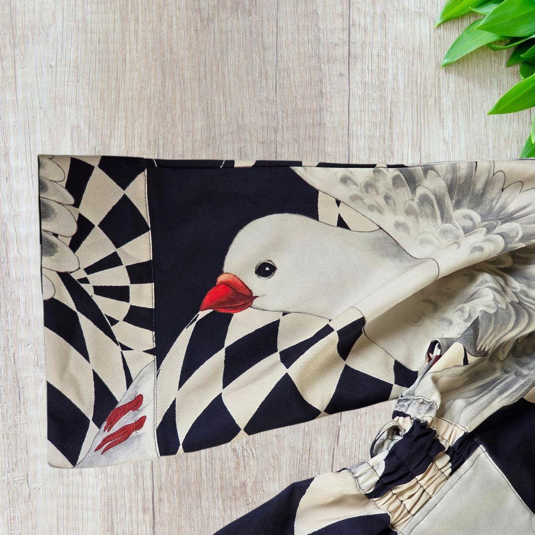 重宗玉緒 コラボ ワンピース 着物 鳩 冬 和装 和服 カジュアル 現代和装　袷