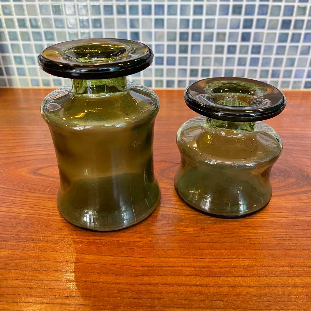 オールドダンスク　グリーン花瓶セット