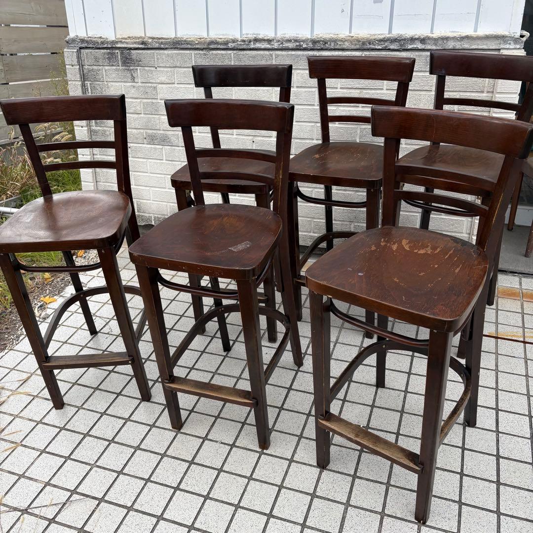 ③ 北欧レトロ 木製椅子 ベントウッドハイスツール バーチェア ビンテージ