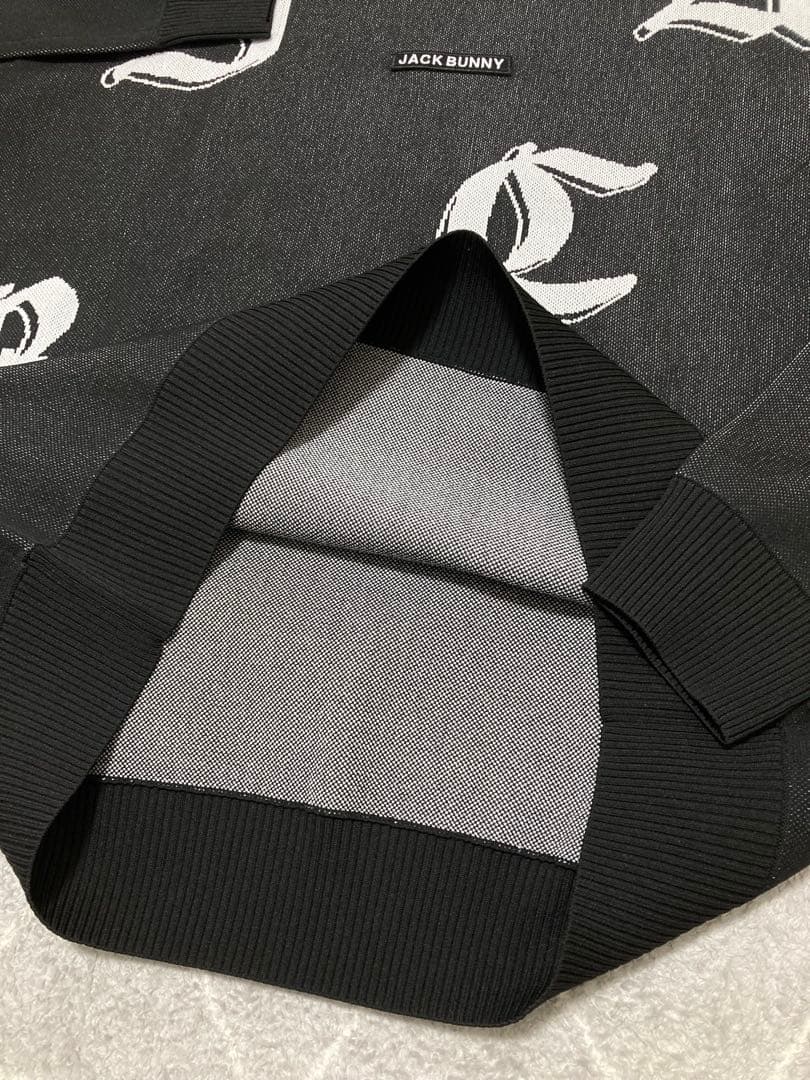 新品 パーリーゲイツ ジャックバニー ゴシックロゴWジャガードニット(6)LL黒