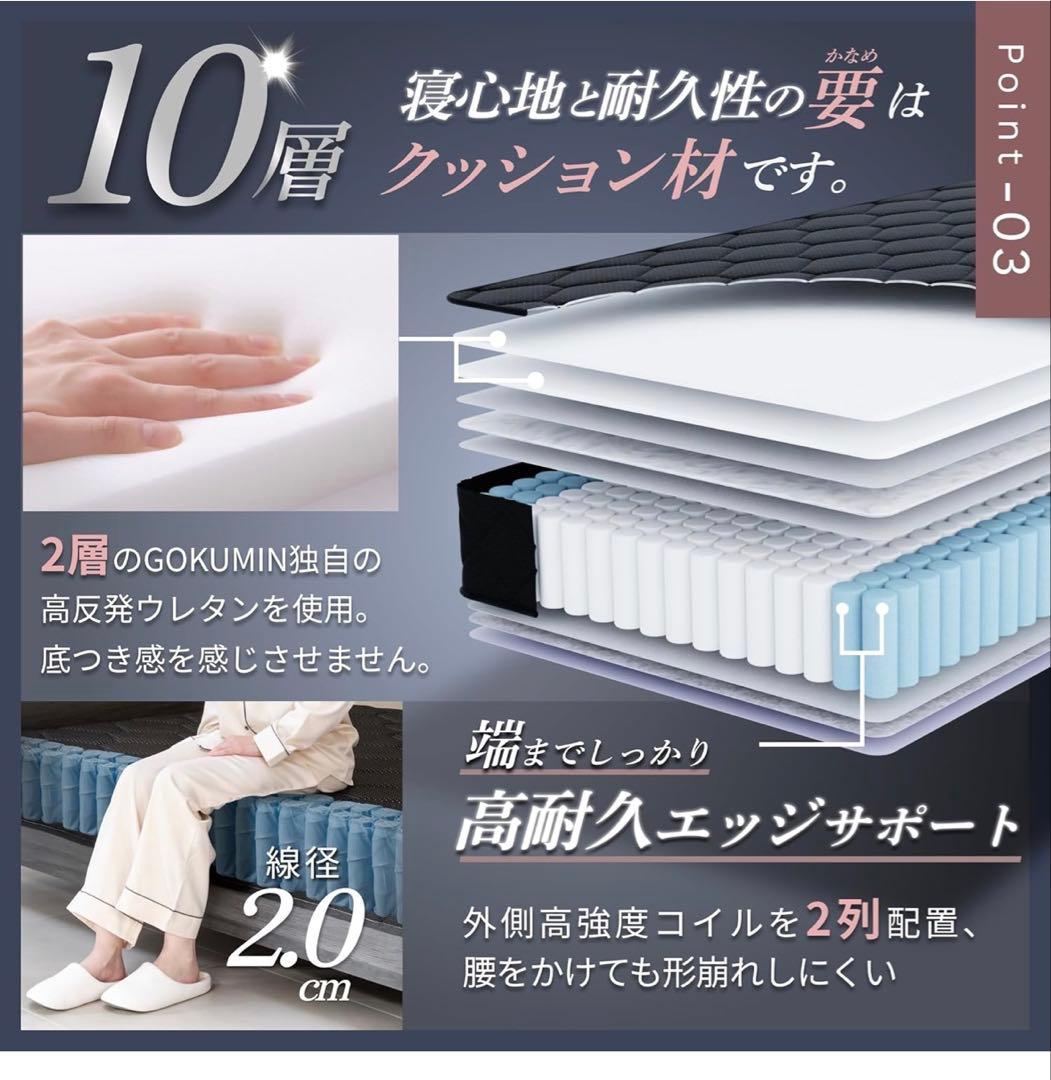 GOKUMIN ポケットコイル 厚さ20cm ホワイト