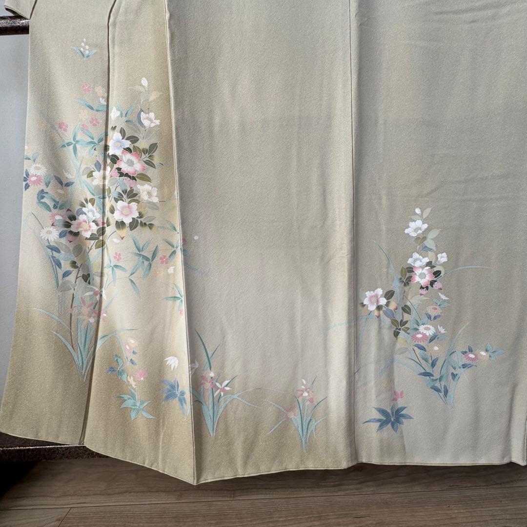超美品　正絹　袷　訪問着　着物　着丈161　裄66　クリーム　黄緑　水色　ピンク