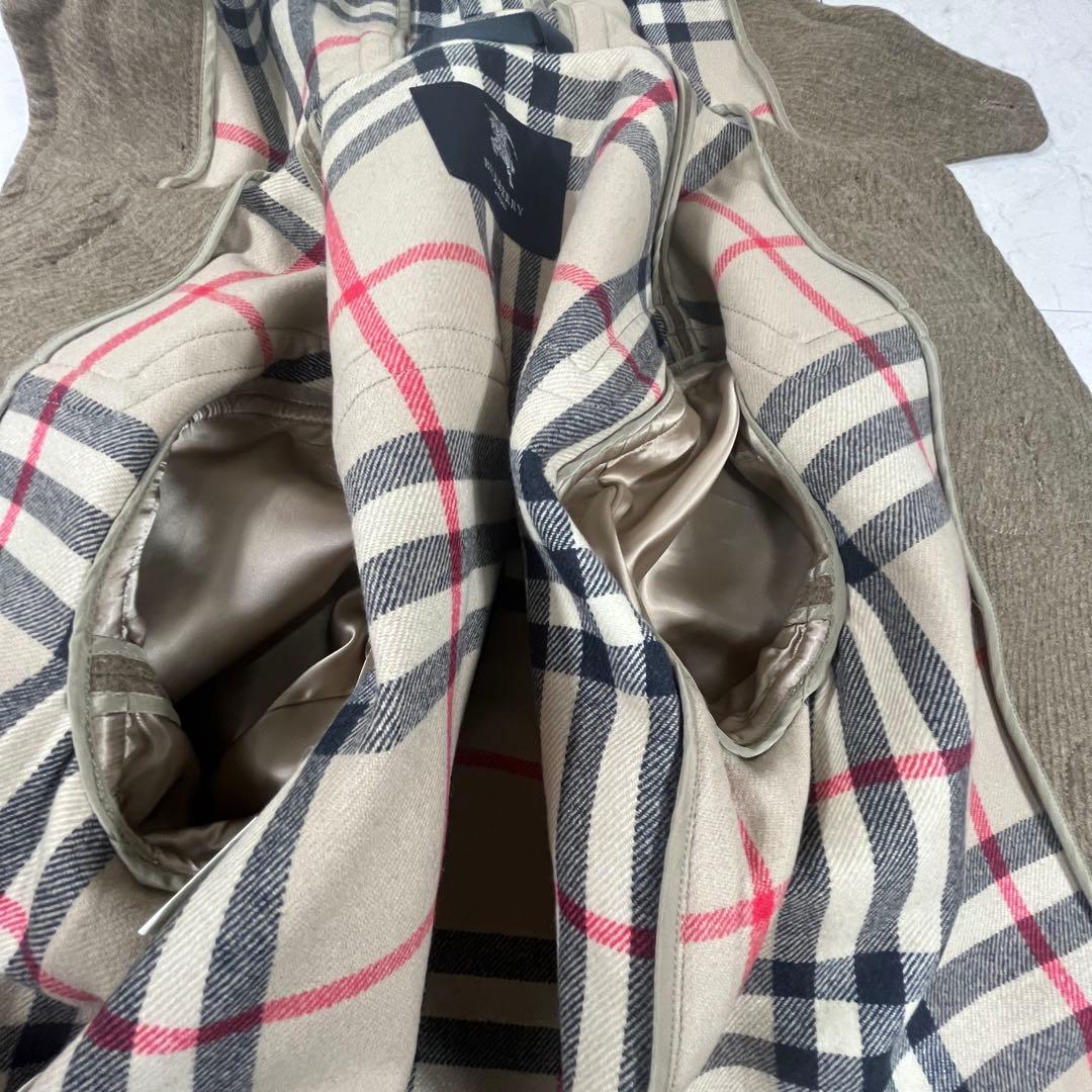 ✨極美品 バーバリーロンドン カシミヤ混 メガチェック ダッフルコート 本革