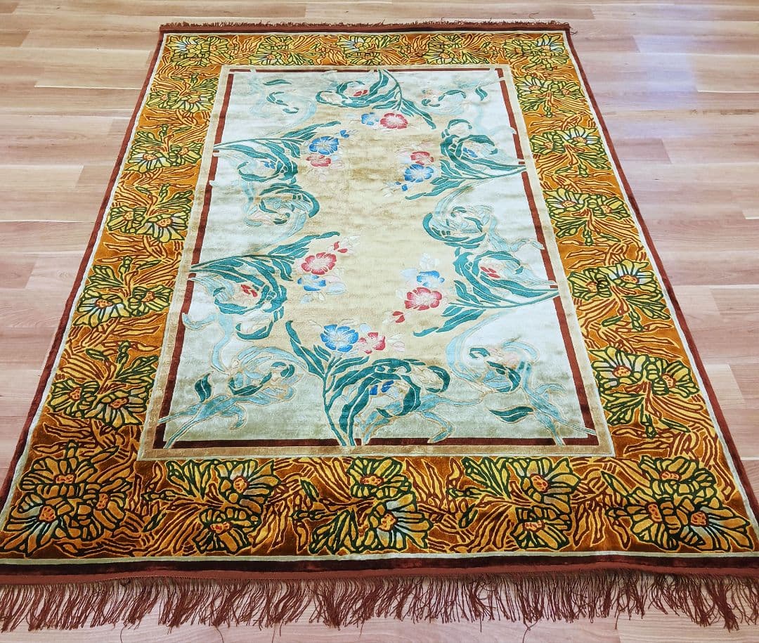 Y3001 中国シルク段通 特大判 245×169㎝ シルク100% 手織り