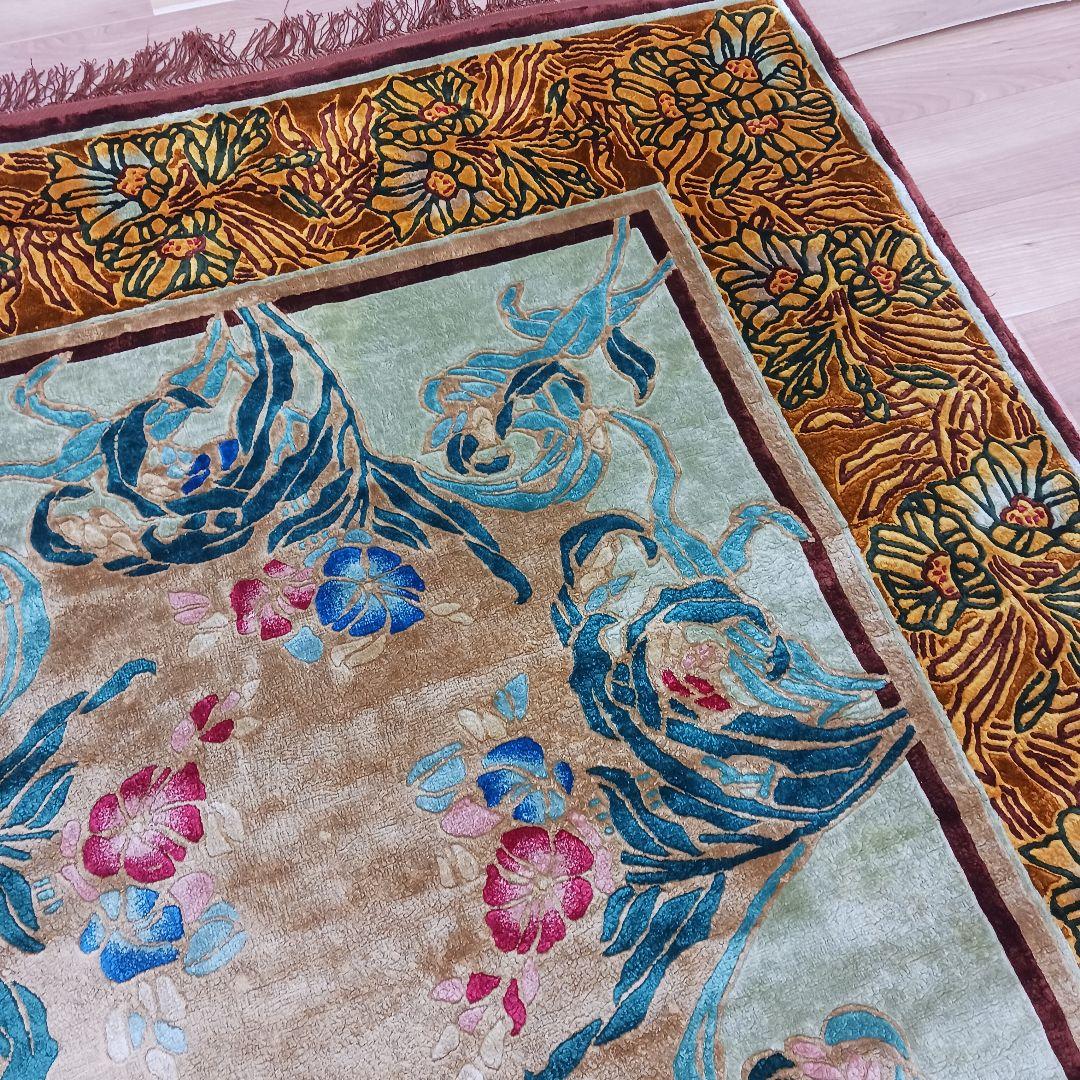 Y3001 中国シルク段通 特大判 245×169㎝ シルク100% 手織り