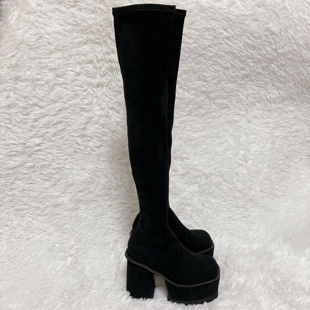 未使用品　EMODA スクエアフィットロングブーツ　S ニーハイブーツ　黒　厚底
