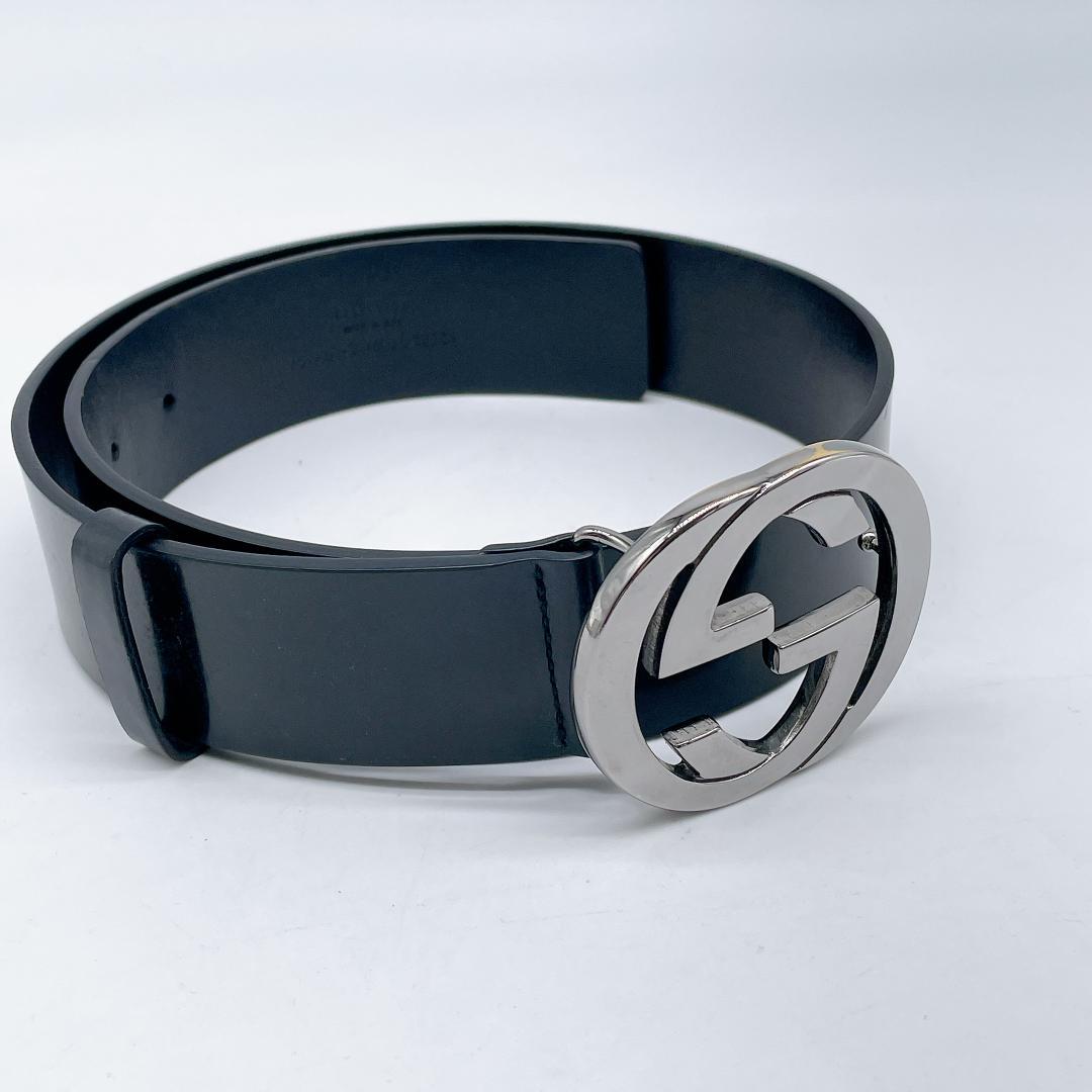 美品 GUCCI インターロッキング ベルト シルバー ブラックm469
