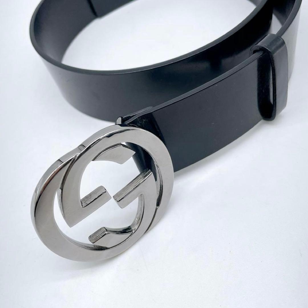 美品 GUCCI インターロッキング ベルト シルバー ブラックm469