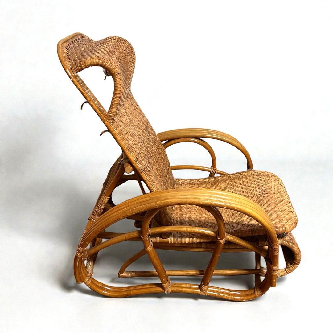 【良品】ラタン製 リクライニングチェア 1人掛けソファー　籐家具　昭和レトロ