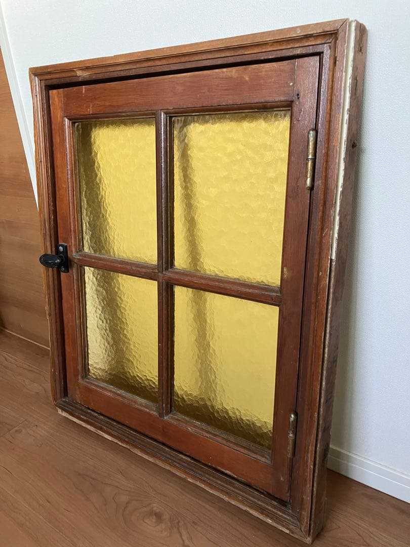 【antique】フランス ガラス窓 マスタードイエロー