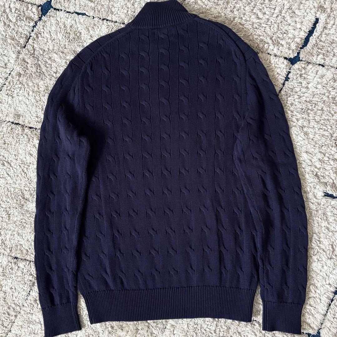 【希少✨】ポロラルフローレン　ケーブルニット　ハーフジップ　紺　大人気　刺繍　M