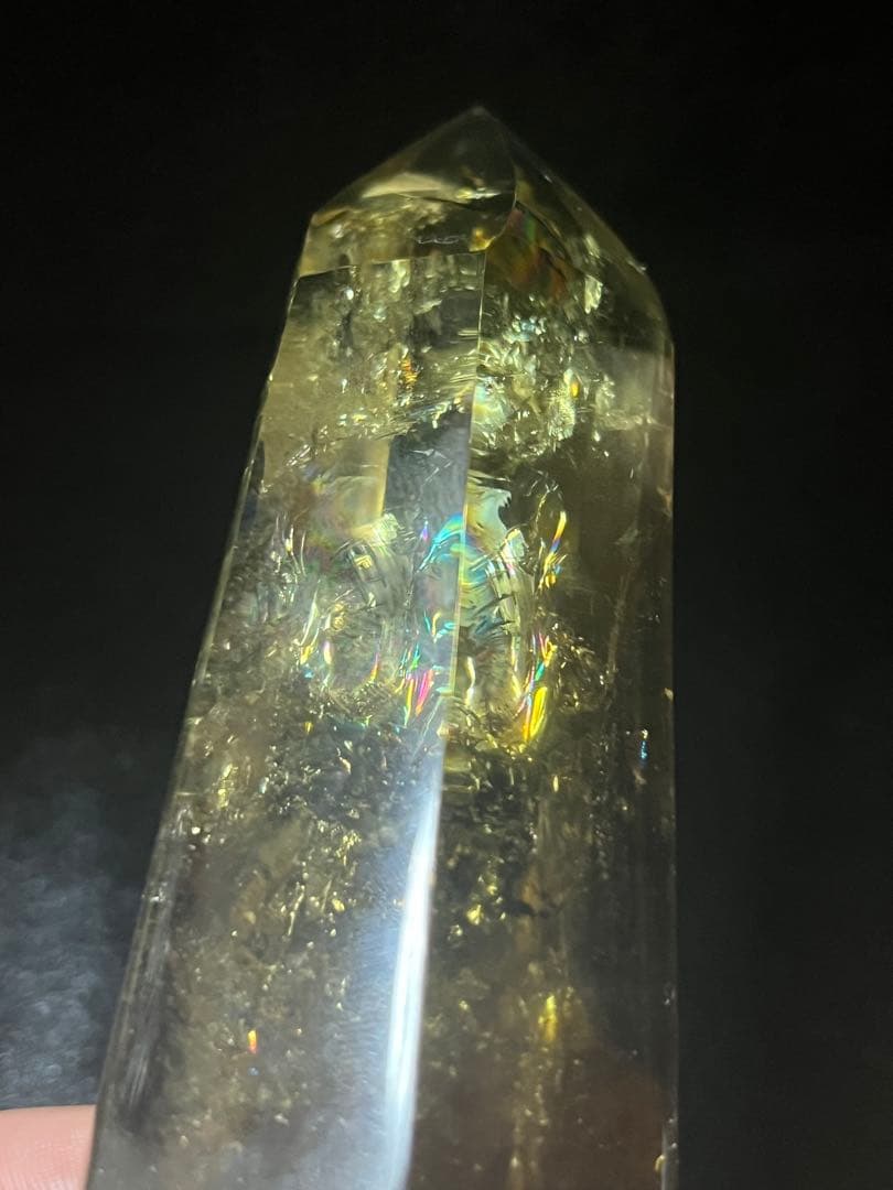 シトリン　ポイント　タワー　六角柱 黄水晶 レインボーシトリン　天然石　虹