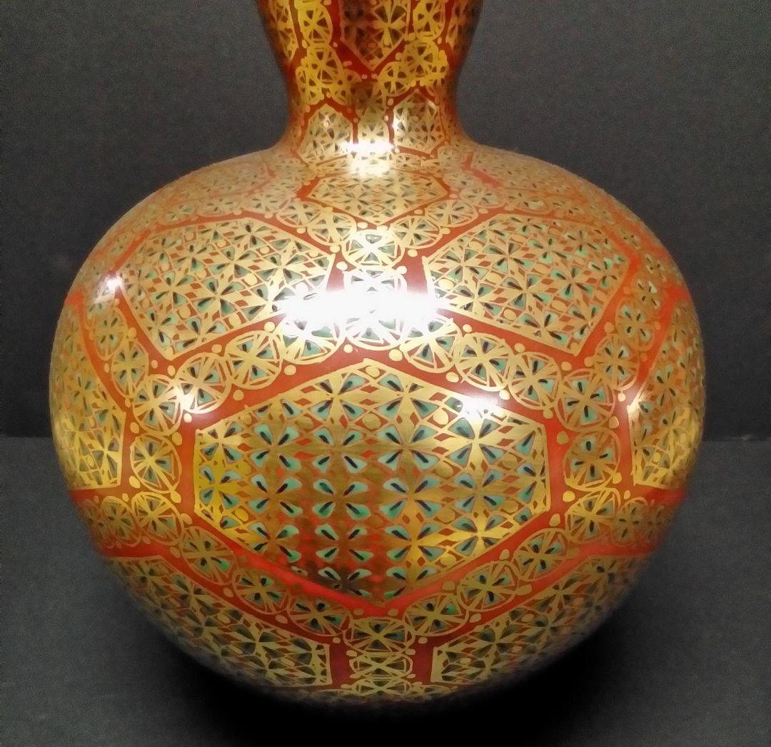 九谷焼　山本重義作　１０号飾瓶「金襴小紋」共箱入り