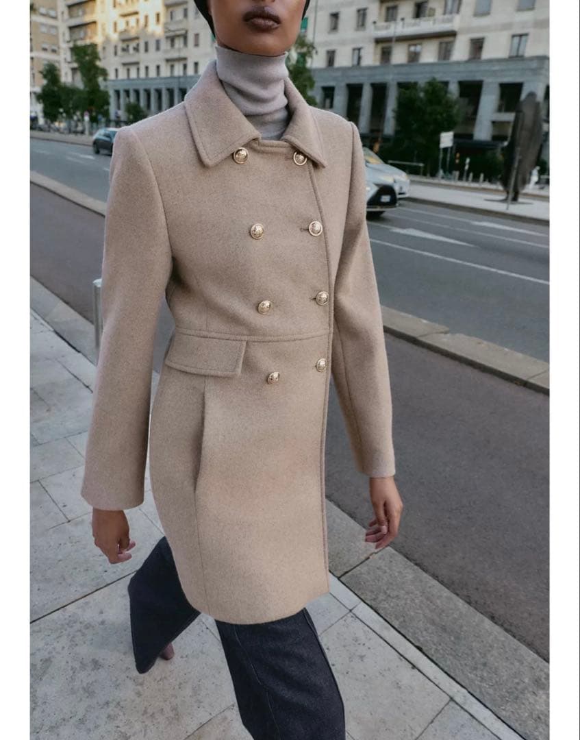 タグ付き新品★ZARAのウール混紡ショート丈ダブルブレストコート★Mサイズ