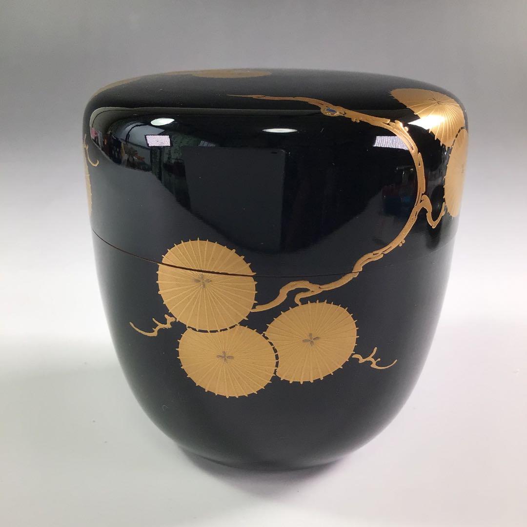 Ｒ３２８　棗　『蒔絵師　西條一斎作』『唐松蒔絵』『大棗』　共箱　茶道具