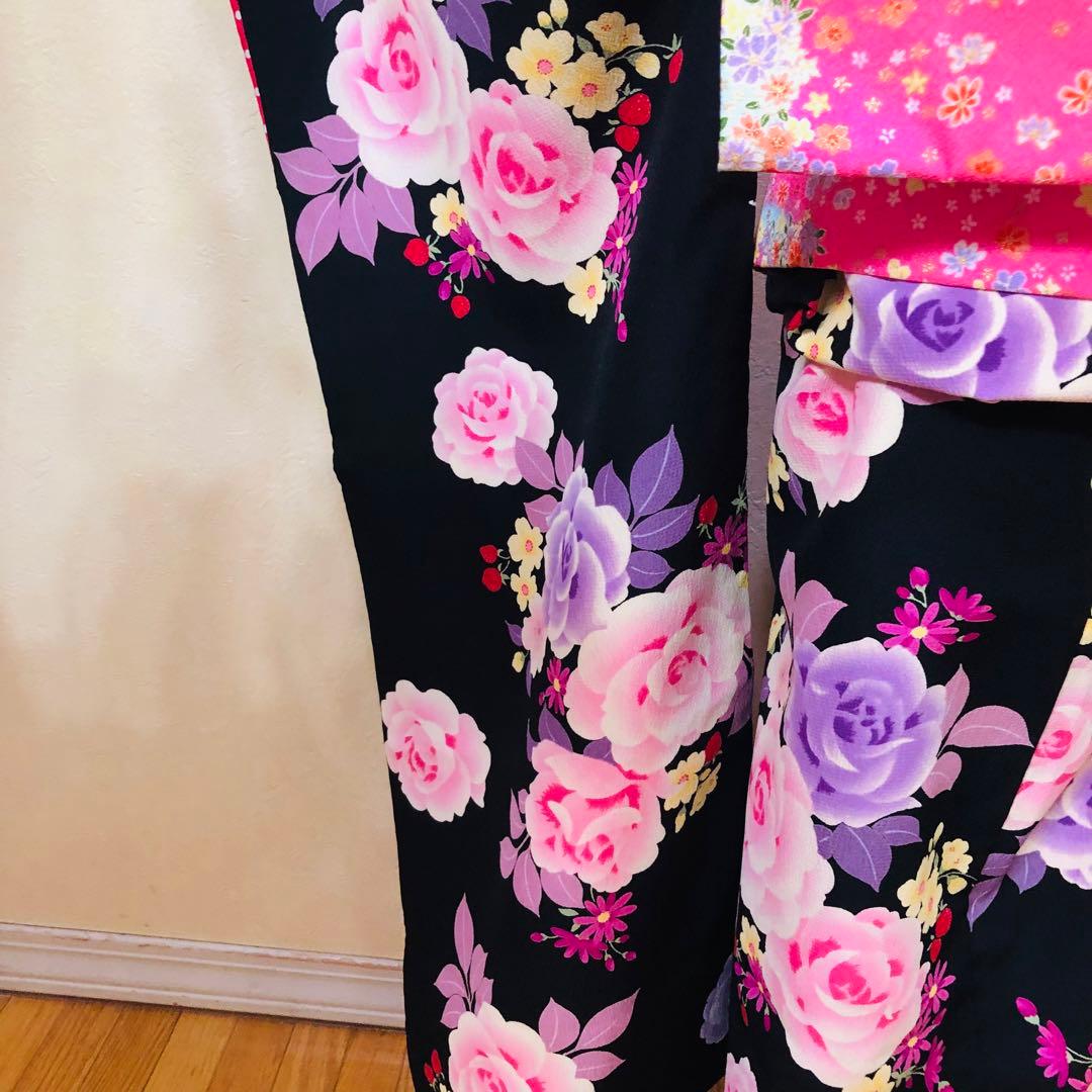 松田聖子プロディース❣️女の子７歳　❣️四つ身薔薇黒地　❣️完全フルセットlovely