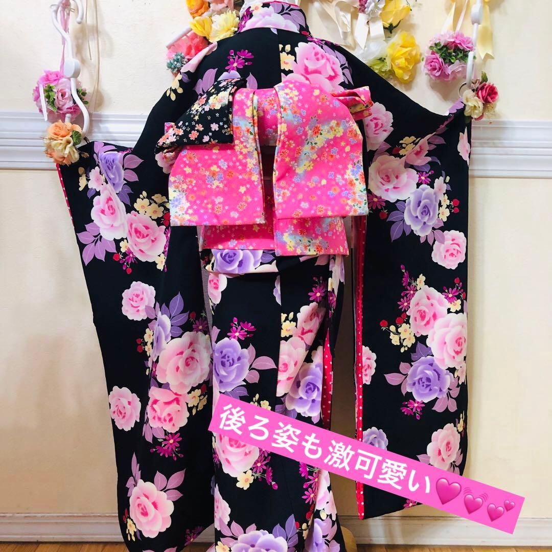 松田聖子プロディース❣️女の子７歳　❣️四つ身薔薇黒地　❣️完全フルセットlovely
