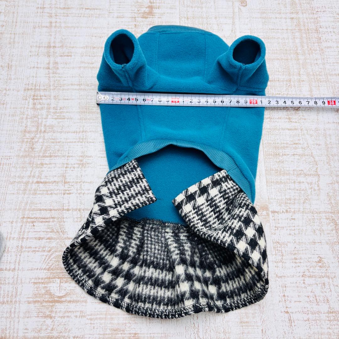 【オーダーページ】犬服　セルリアンブルー×グレンチェック　ツーピース(袖有・無)