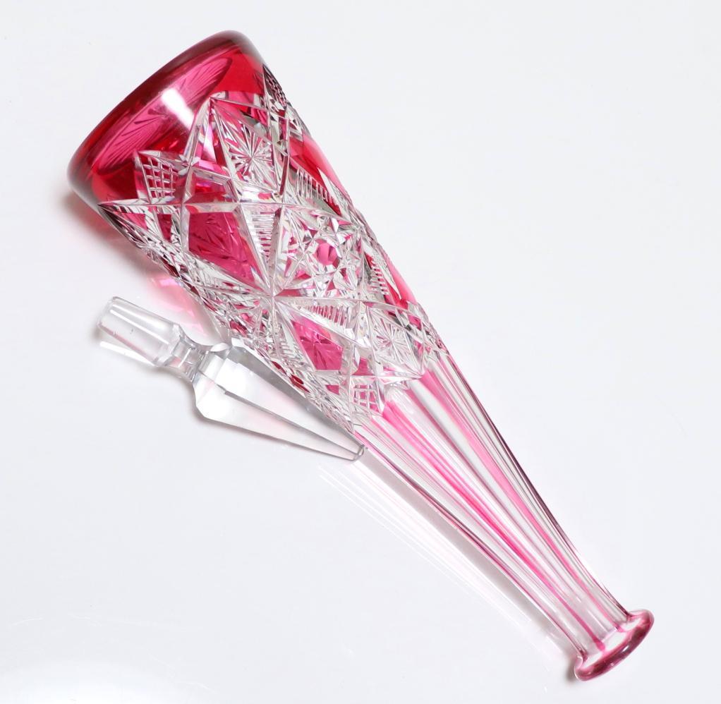 オールド・バカラ 最上級モデル ラグニー 赤色被せ 大型 カラフ アンティーク