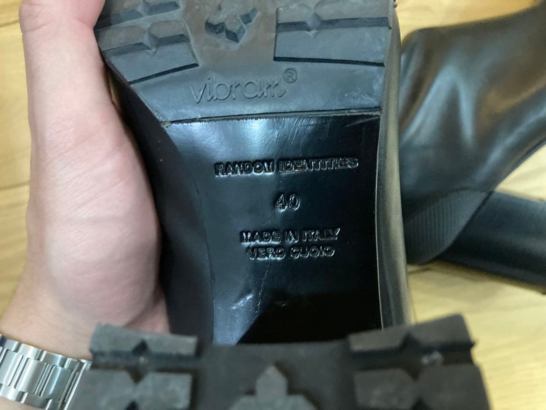 RANDOM IDENTITIES ブラック レザー ワークブーツ