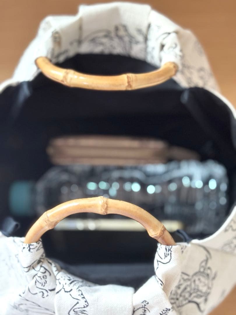 和装バック　着物バック和柄コットン生地・鳥獣戯画（アイボリー）入学卒業結婚式振袖