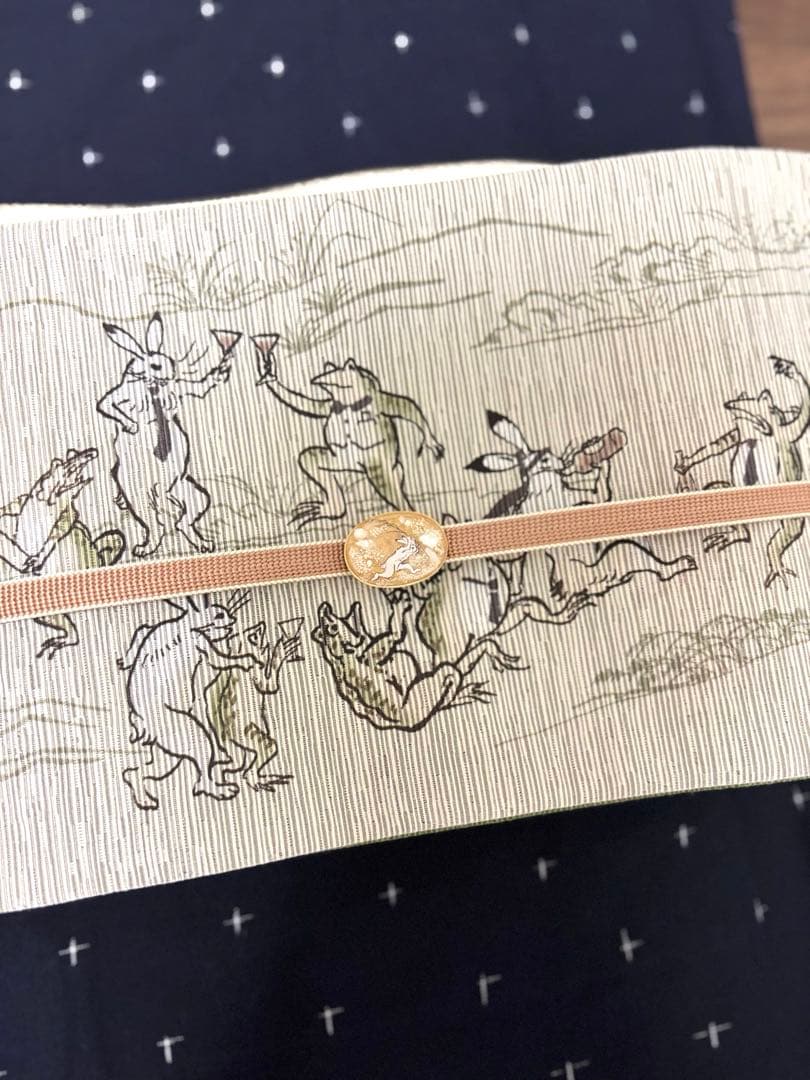 和装バック　着物バック和柄コットン生地・鳥獣戯画（アイボリー）入学卒業結婚式振袖