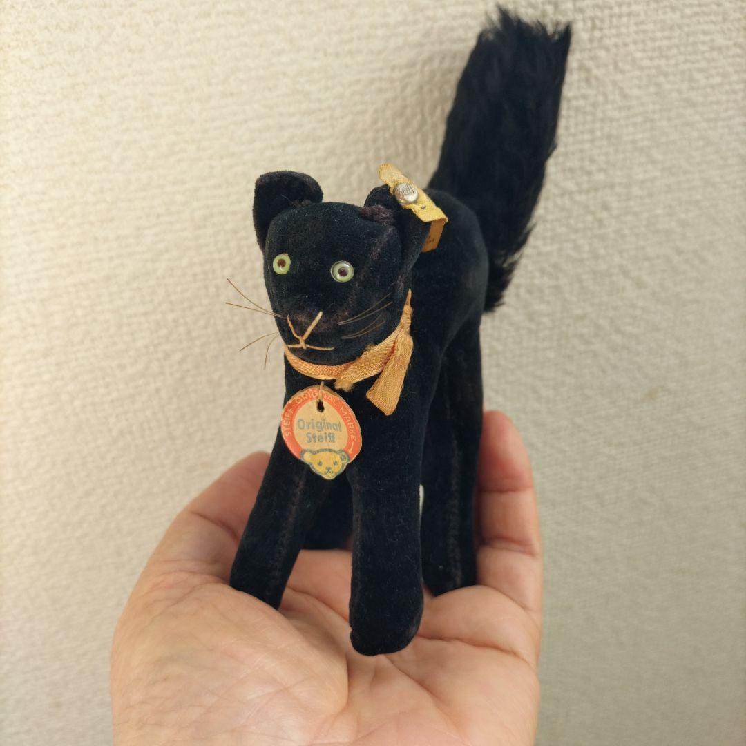 ビンテージ　シュタイフ　トム　キャット 黒猫　別珍製　高さ10cm ①