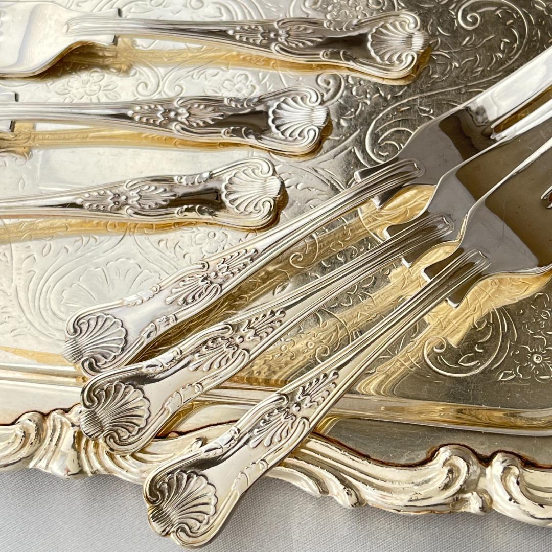 【英国】 キングスパターン ケーキフォーク 6本 【シルバープレート】