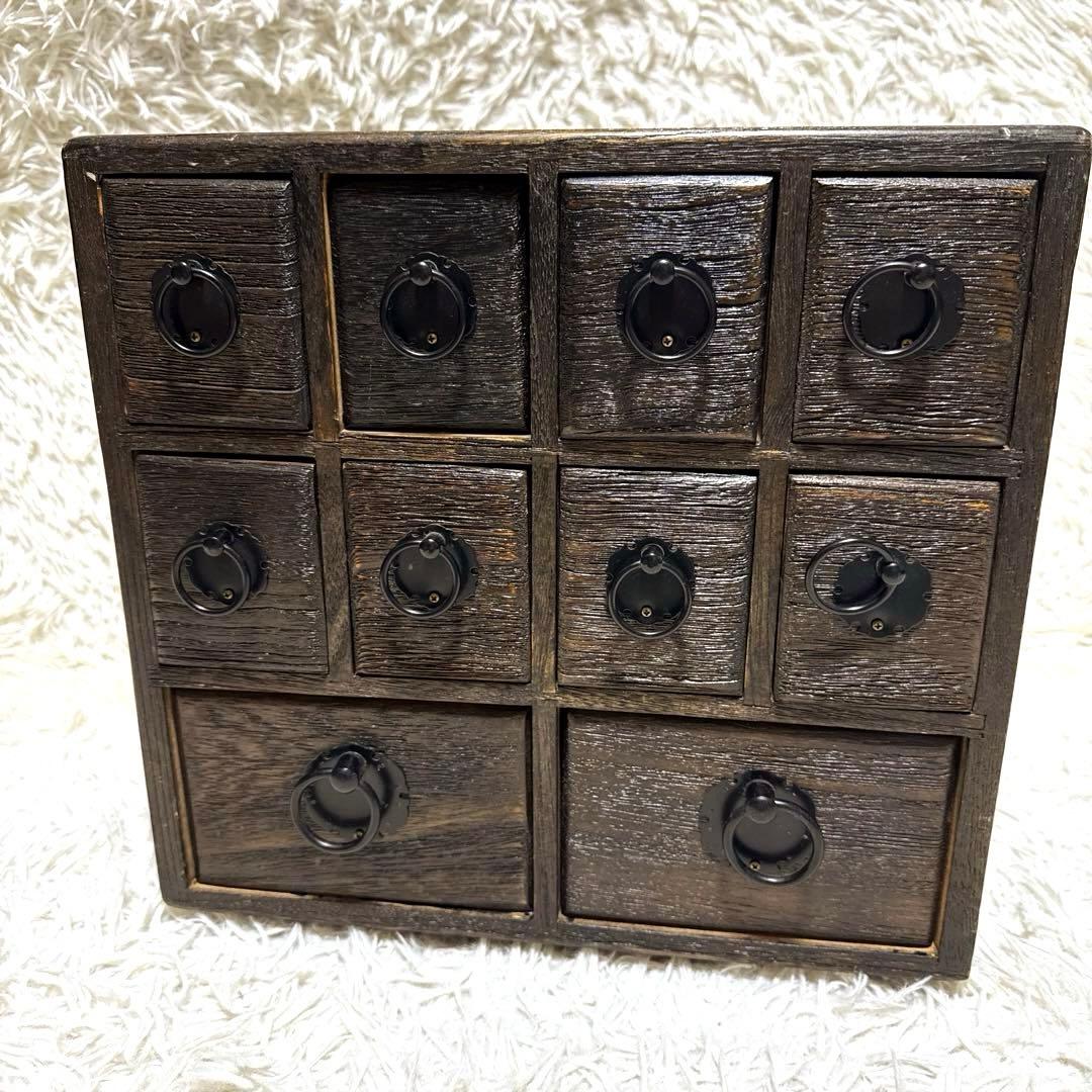 薬箪笥 薬草棚 小物入れ 収納ボックス 古道具 引き出し棚　昭和レトロ