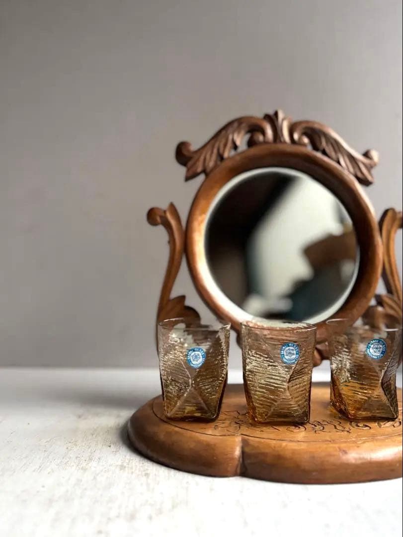 684 フランスアンティーク 木彫が美しい卓上鏡 鏡台 ミラー 蚤の市購入 パリ