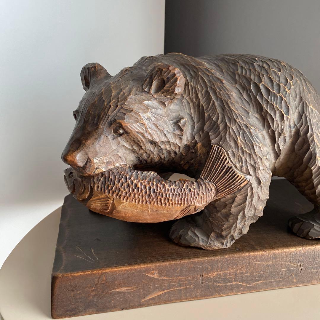 木彫り熊 鮭 置物 北海道 昭和 レトロ アンティーク ビンテージ 希少 骨董