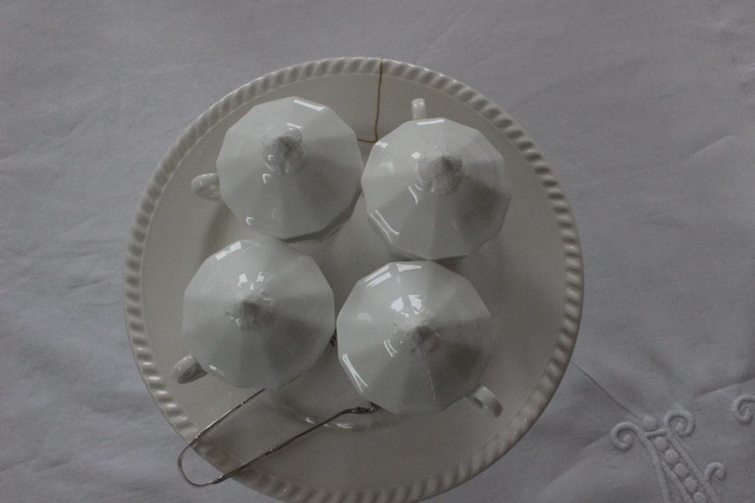 お花のクリームポット【ポ・ア・クレム】ポーセレン白磁器 /フランスアンティーク