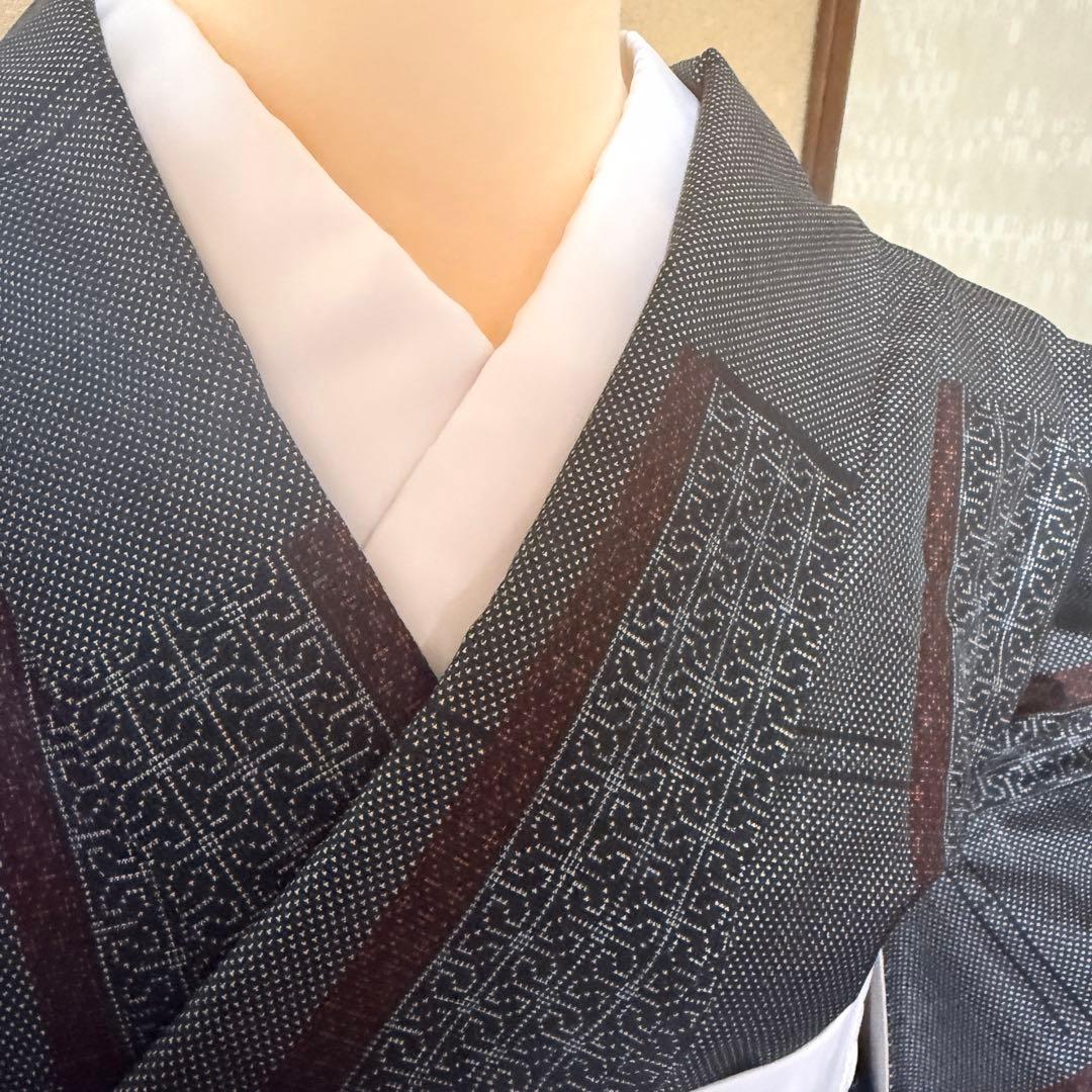 未使用　しつけ付　本場大島紬　トールサイズ　ゆったり　正絹