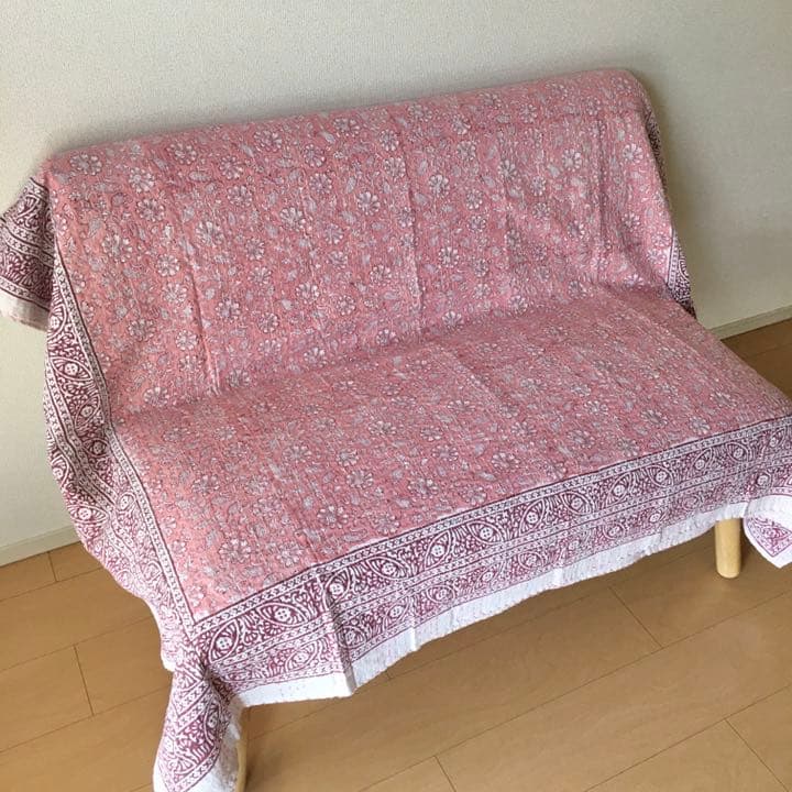 #127 カンタキルト　ブロックプリント　ピンク