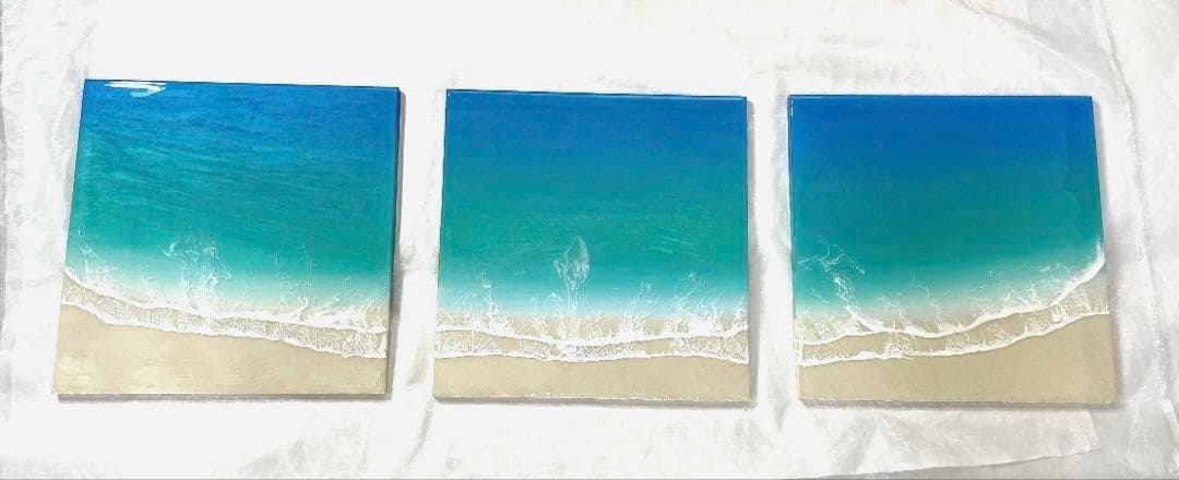 3連ロングパネル　全長90㎝ オーシャンレジン　海アート　ギフト　壁掛けアート