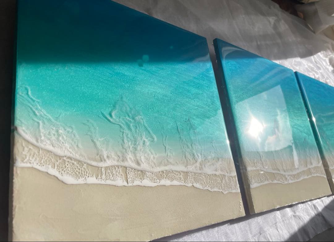 3連ロングパネル　全長90㎝ オーシャンレジン　海アート　ギフト　壁掛けアート