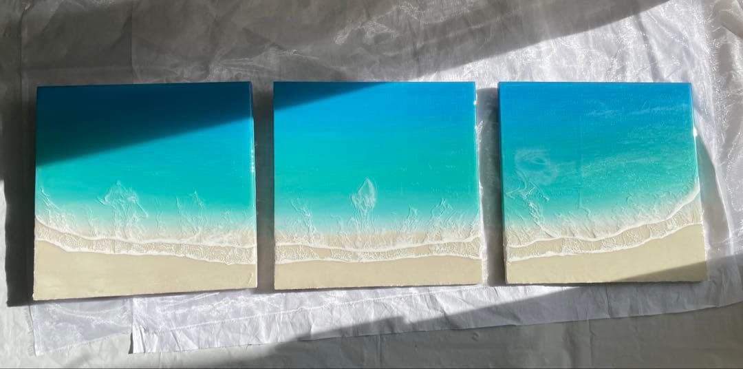 3連ロングパネル　全長90㎝ オーシャンレジン　海アート　ギフト　壁掛けアート