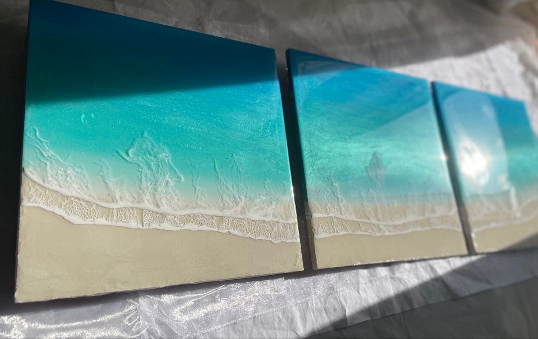 3連ロングパネル　全長90㎝ オーシャンレジン　海アート　ギフト　壁掛けアート