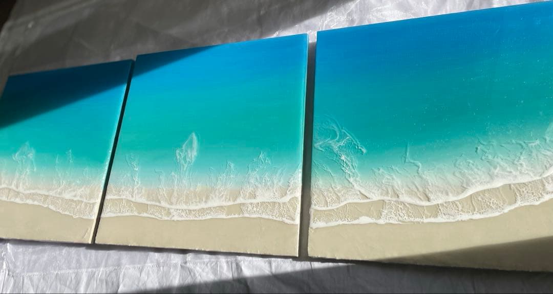 3連ロングパネル　全長90㎝ オーシャンレジン　海アート　ギフト　壁掛けアート