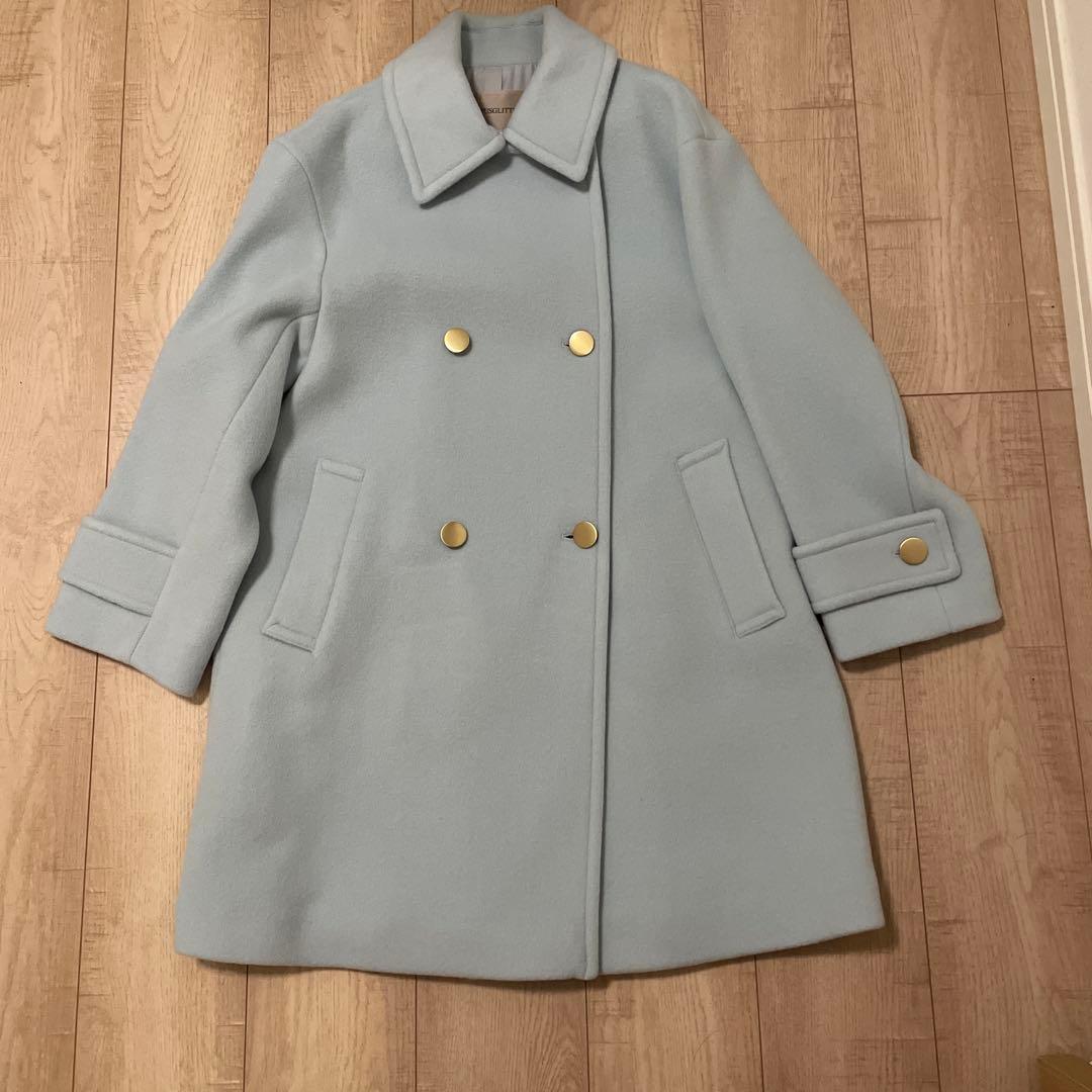 水色 ダブルブレスト コート