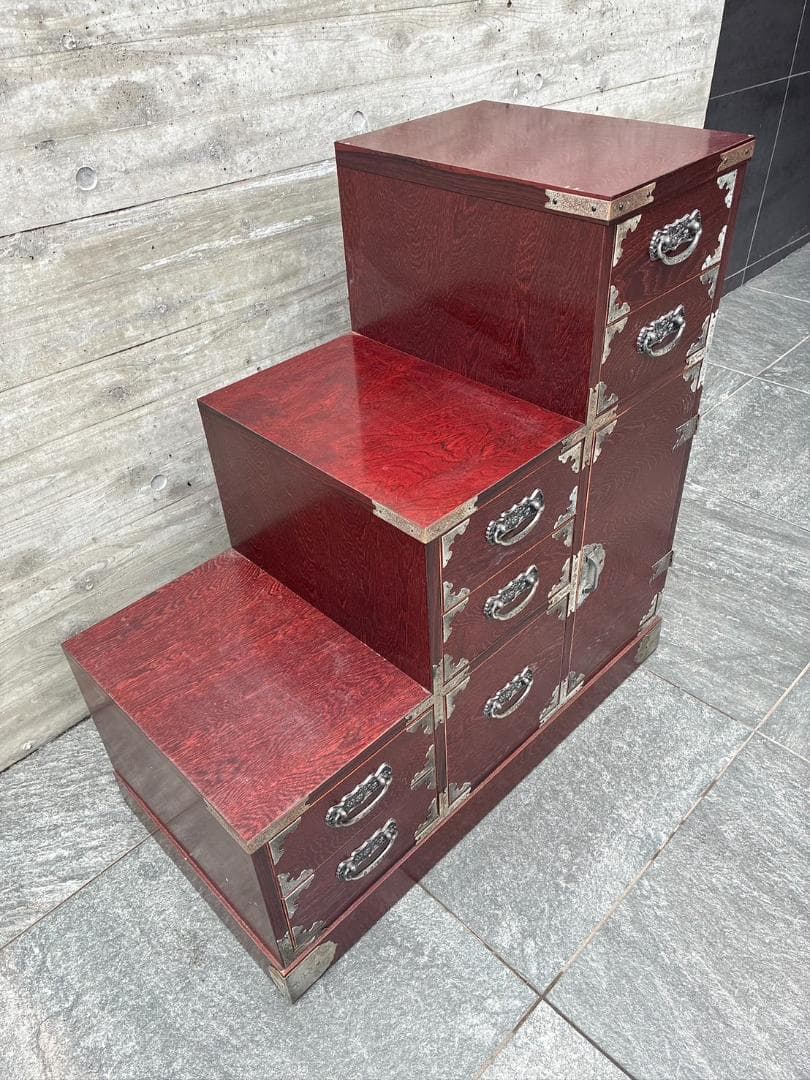階段箪笥 昭和レトロ 左下り 飾り棚 収納棚 アンティーク家具 小物収納