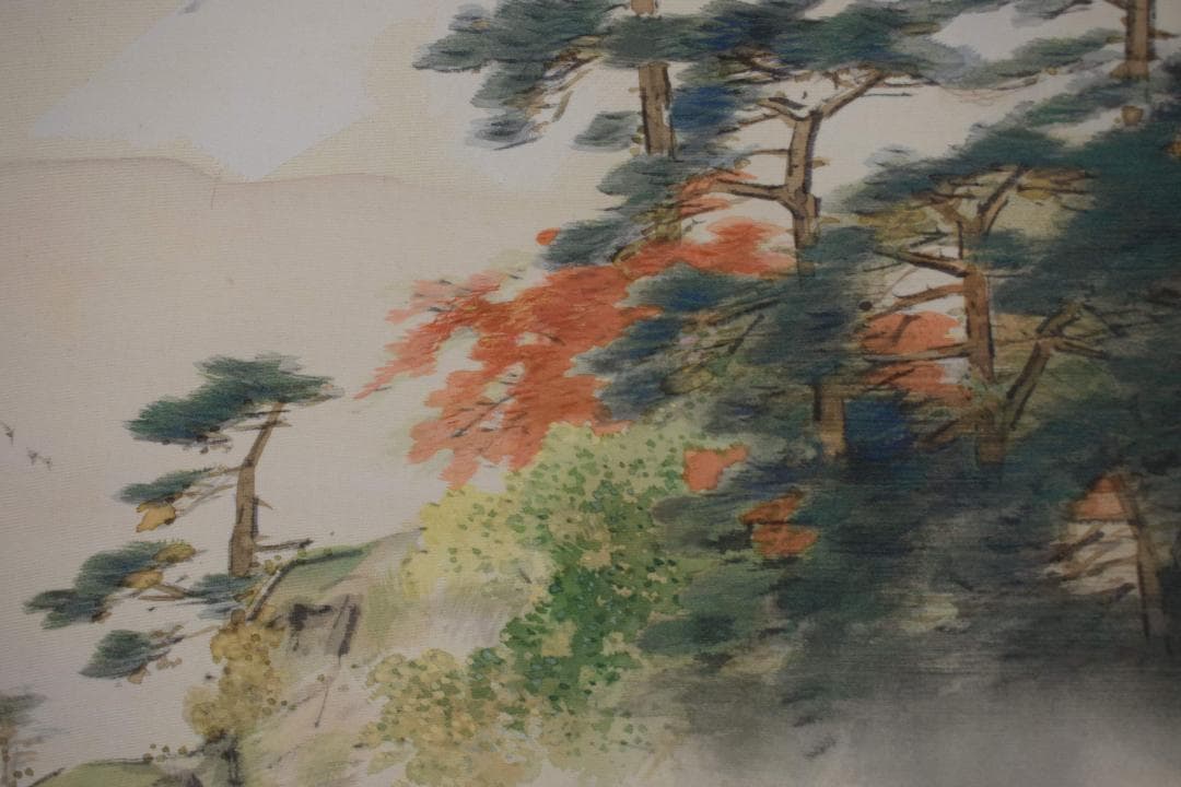 【真作】川島梅関/富士山秋晴図/横物/掛軸☆宝船☆Y-184　JM