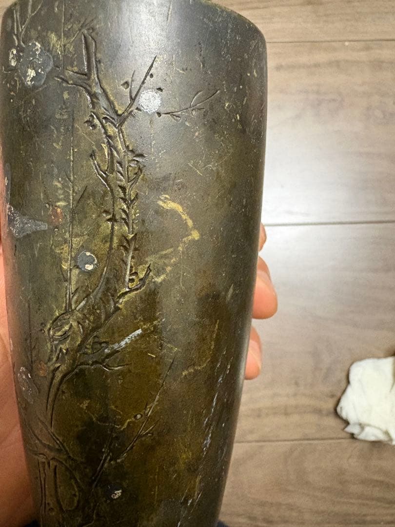 花瓶 銀鑲嵌 古銅製