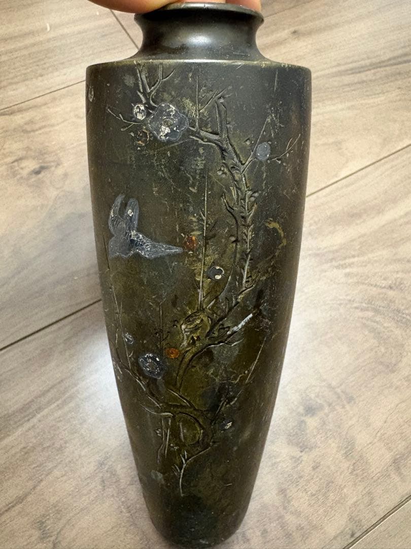 花瓶 銀鑲嵌 古銅製