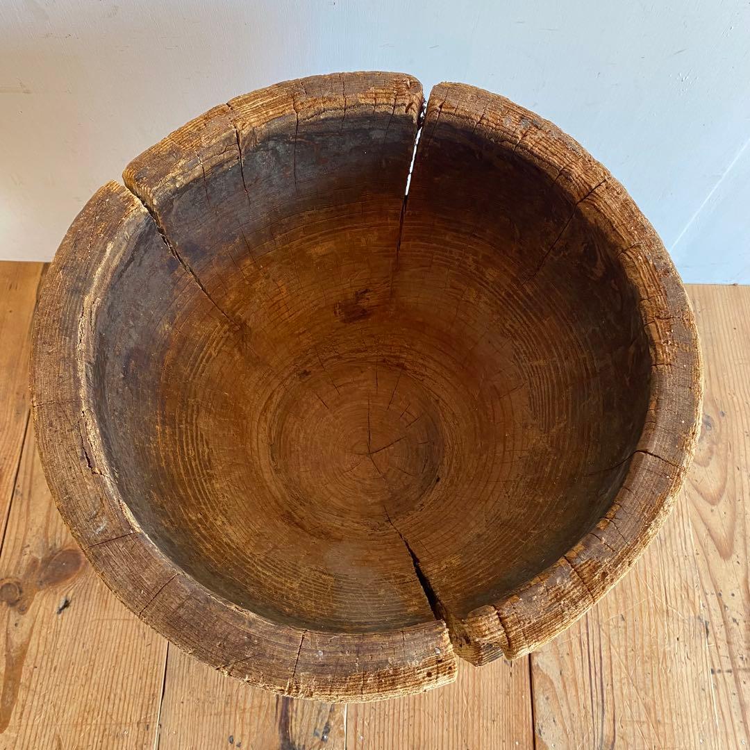 アンティーク ローテーブル 椅子 欅 臼 プリミティブ 無塗装 y156