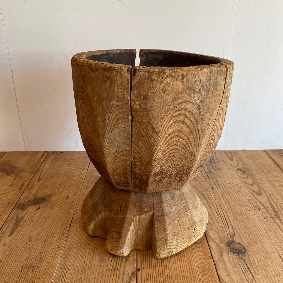 アンティーク ローテーブル 椅子 欅 臼 プリミティブ 無塗装 y156