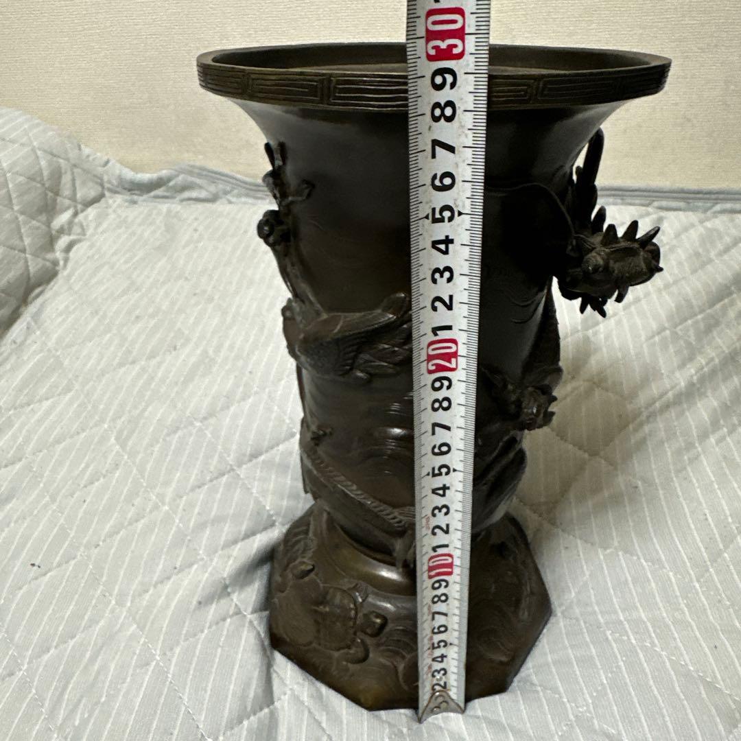 時代物 中国 日本 銅器 龍の置物 鶴亀 薄端 花器 金属工芸 花瓶 龍花瓶