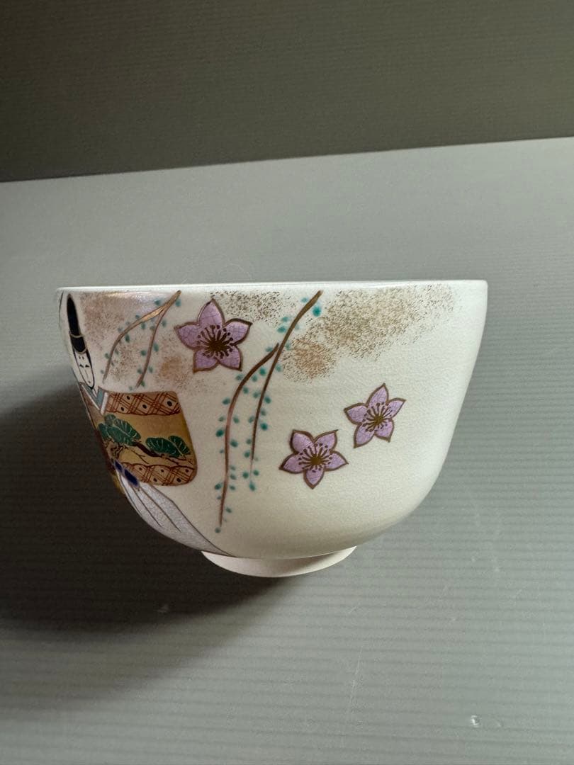 1555 清水焼　平安紫雲　色絵雛人形文　茶碗　未使用