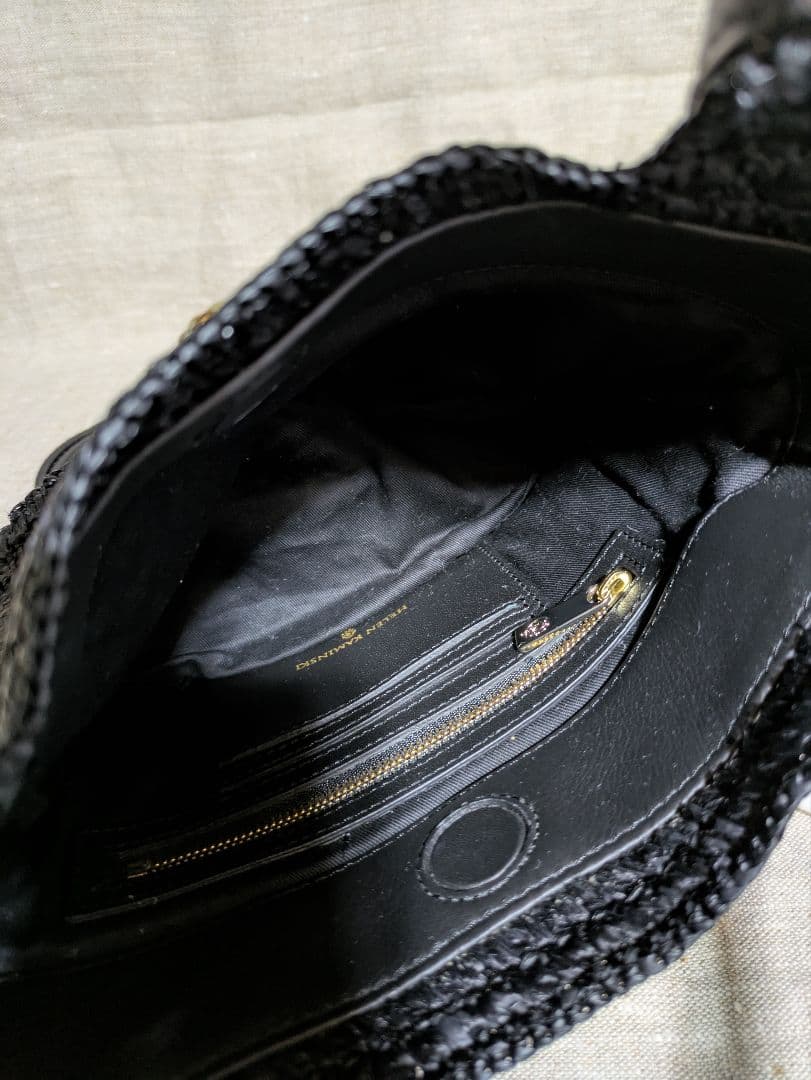 【極美品】ヘレンカミンスキー　黒編み込みラフィアバッグ　CassiaMini