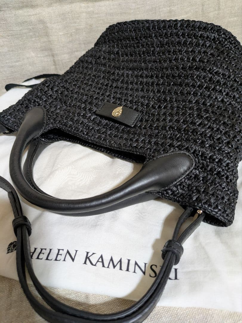 【極美品】ヘレンカミンスキー　黒編み込みラフィアバッグ　CassiaMini